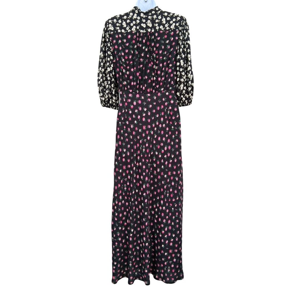 RIXO Annika Black Floral Maxi Dress With Tie Neck Size Small Mixed Print - Picture 5 of 15